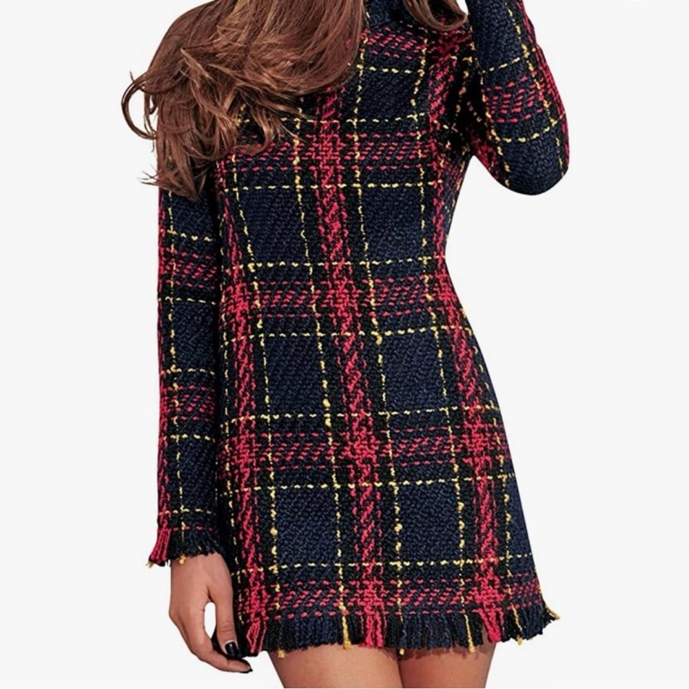 Long sleeve plaid tweed dress